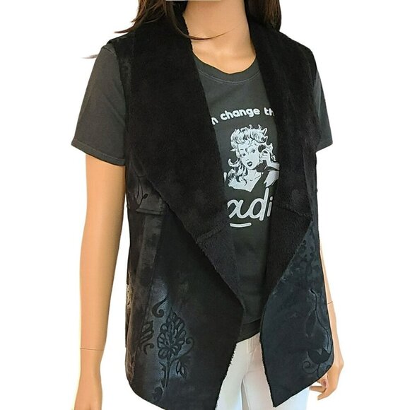 New! Dylan Floral Print Vintage Look Faux Suede Fur Lined Boho Vest - Picture 9 of 10